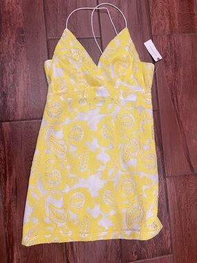 Anthropologie Maeve Strappy Yellow Lace Mini Dress Size 4 NWT